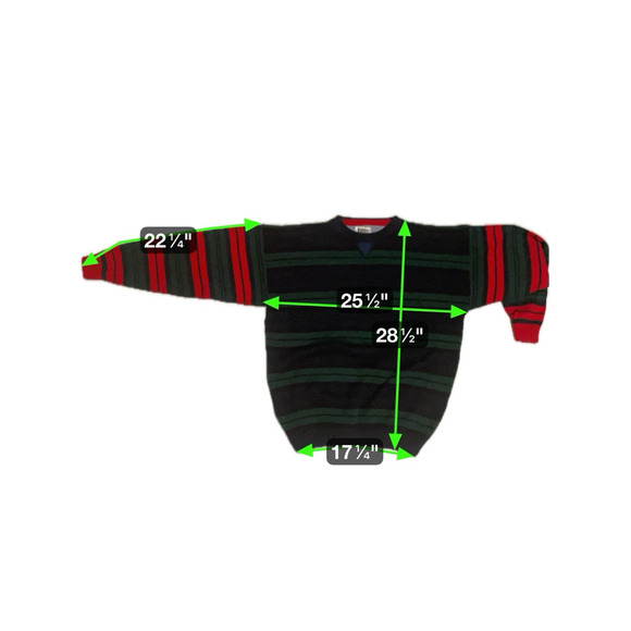 Vintage Gitano Men’s Sweater Large 80s 90s Striped Navy Green Red Retro - Picture 5 of 5